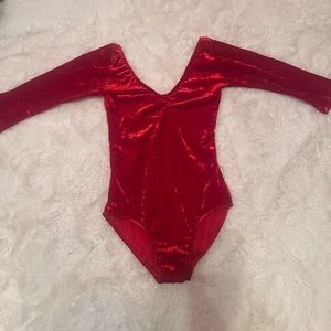 Small Adult Red Crushed Velvet Dance Leotard ~ custom designed